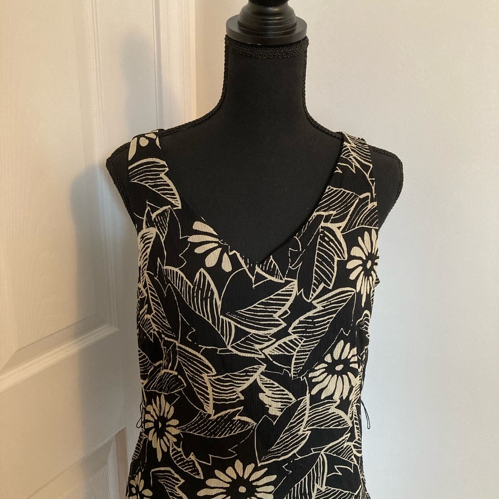 Ann Taylor Silk Black Floral Pattern Top